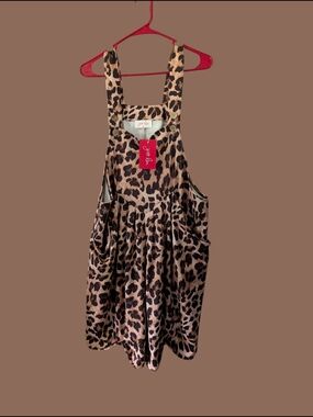 Leopard Print Romper Jumpsuit with Pockets - Brown